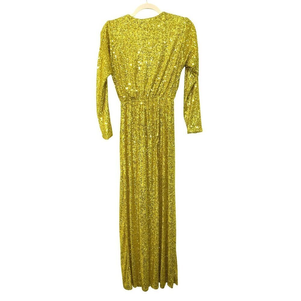 Aniye By Sequin Yellow Long Sleeve V-Neck Maxi Dress Womens S - Picture 5 of 7